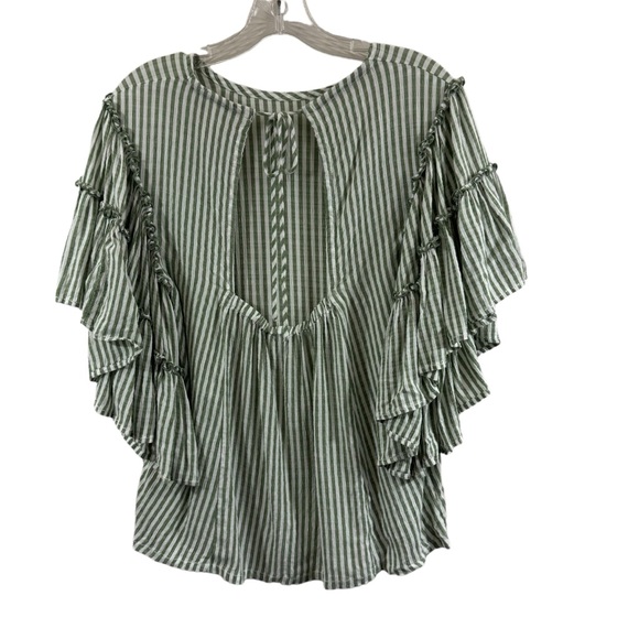 ANTHROPOLOGIE Pilcro Sybil Ruffle Sleeve Blouse Flowy Tiered Sleeve Tie Back S - Picture 2 of 10